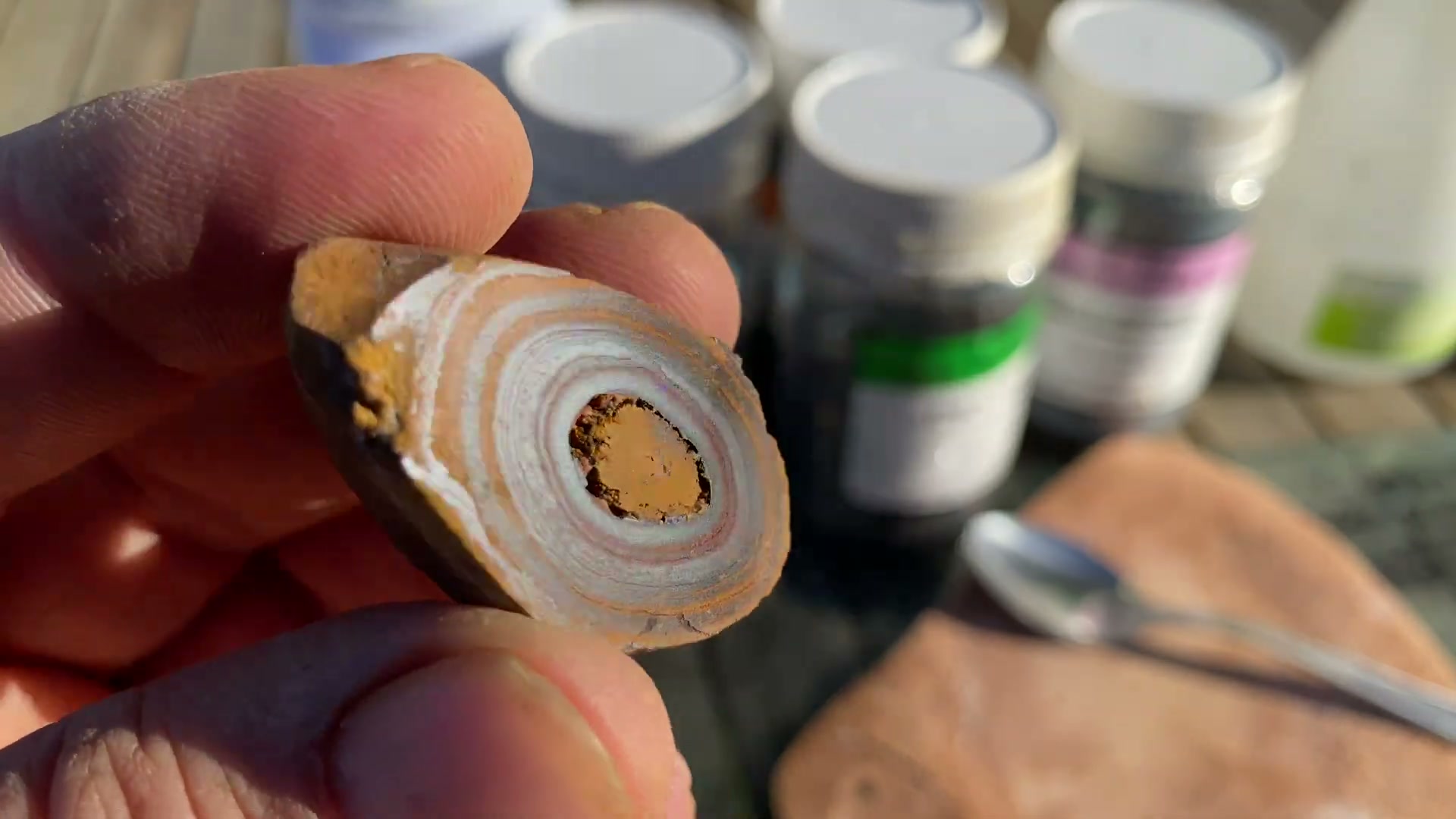 Beautiful polished banded agate showing concentric color patterns